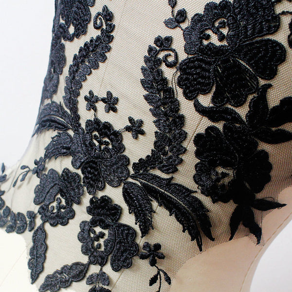 French Lace Fabric Black Ivory White Cotton Embroidered