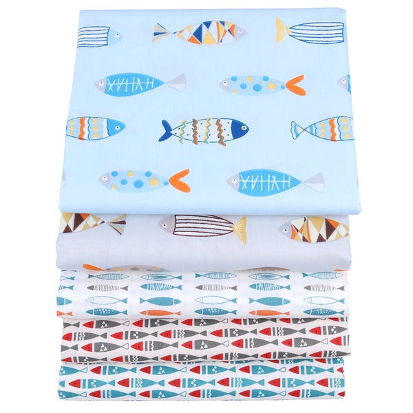 5Pcs Cotton Fabric (8" x 10") Fish Collection