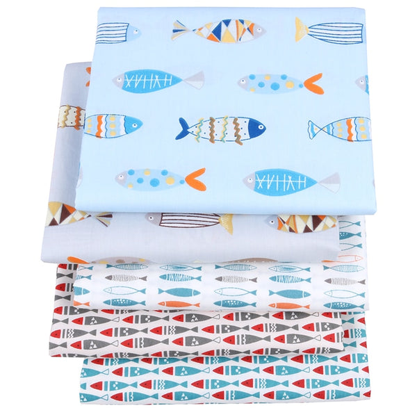 5Pcs Cotton Fabric (8" x 10") Fish Collection