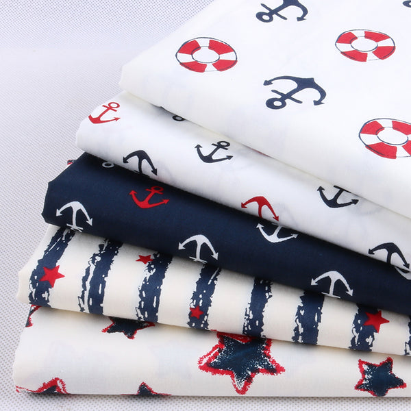 5Pcs Cotton Fabric (8" x 10") Navy Series
