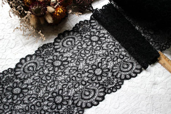 3Yards 9"  Black White Lace Fabric