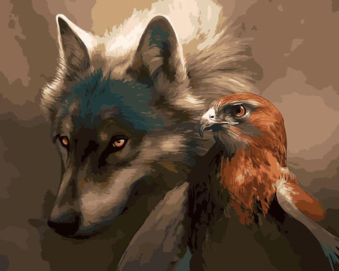 No Frame Wolf and Eagle Painting By Numbers