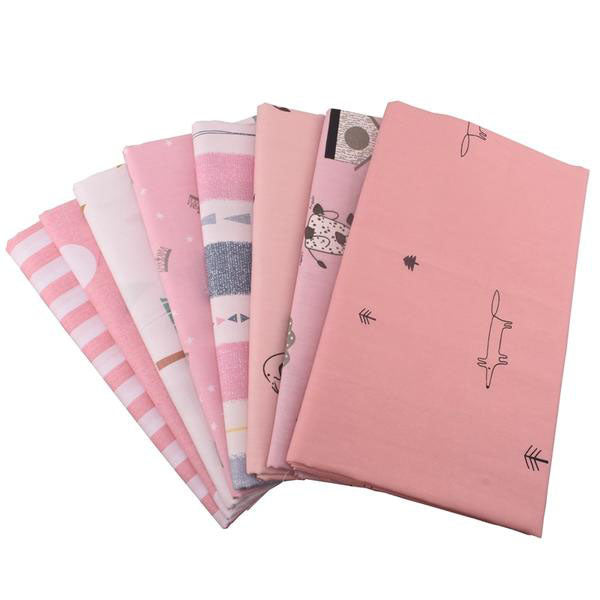8pcs Printed Twill Cotton Fabric (16" X 20") Cartoon Pink Series