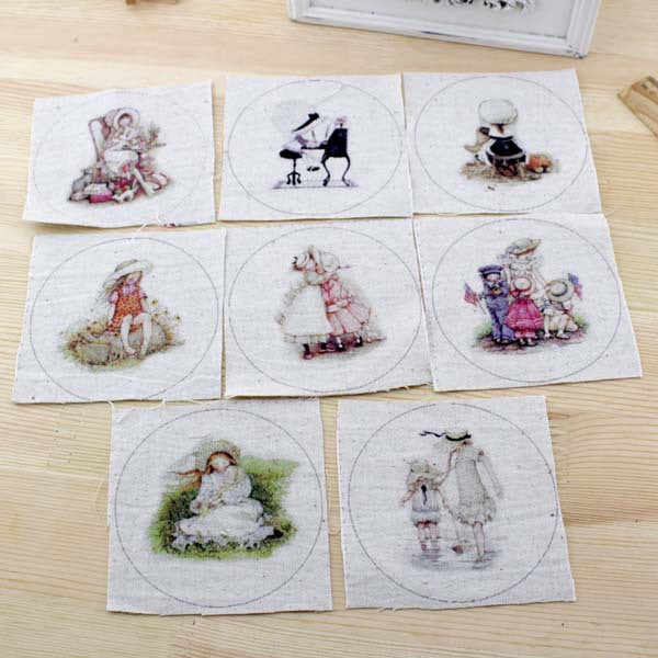 8pcs Quilt Fabric Patchwork (4" x 4") Girl with a Hat Design