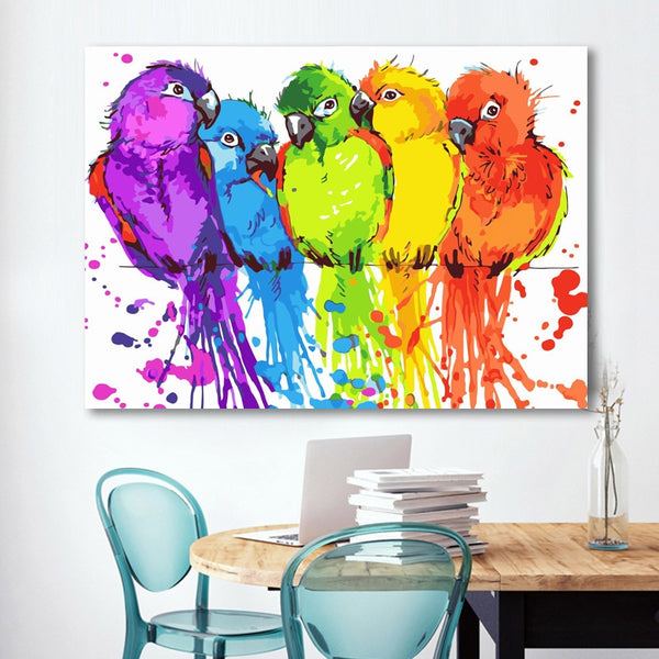 Painting By Number Colorful Parrots Animals