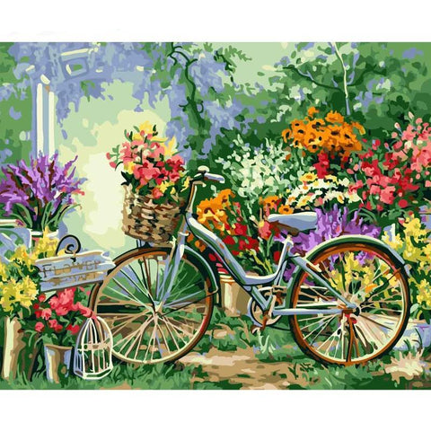 Frame Painting By Numbers Bicycle Flowers