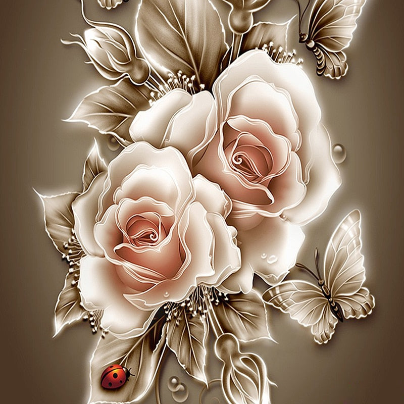 Frameless Crystal Diamond Painting Rose & Butterfly
