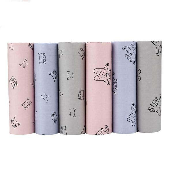 6 pcs Cotton Fabric (16" x 20") Cat and Bear Collection