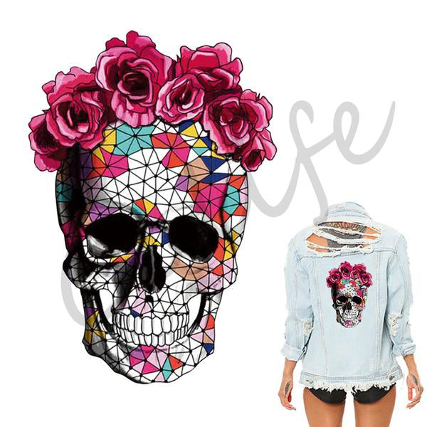 Skull Flower Iron On Patches For Clothing