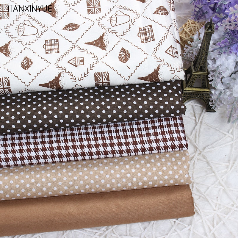 5pcs Twill Fabric (16" x 20")  Coffee Eiffel Manual Cloth