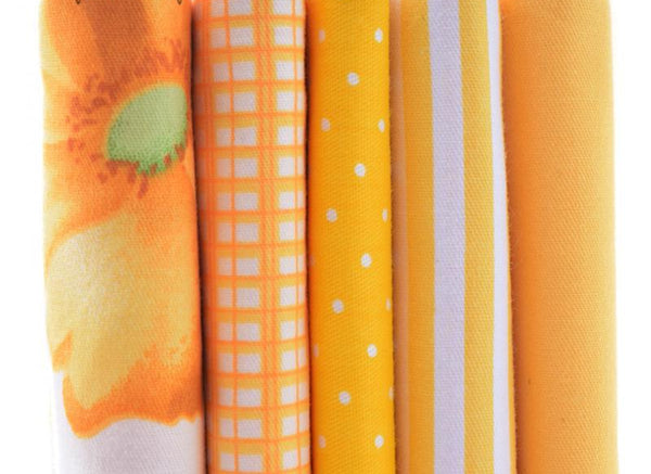 5pcs Yellow Cotton Fabrics