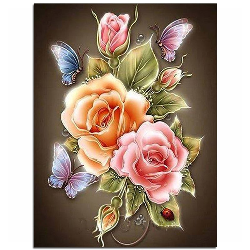 Flowers Butterfly Rose Diamond Painting
