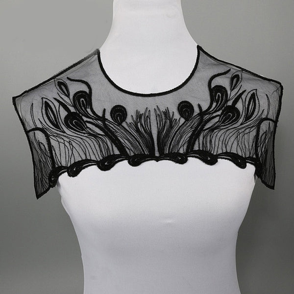 Black Embroidery Tulle Guipure Flower Lace Neckline