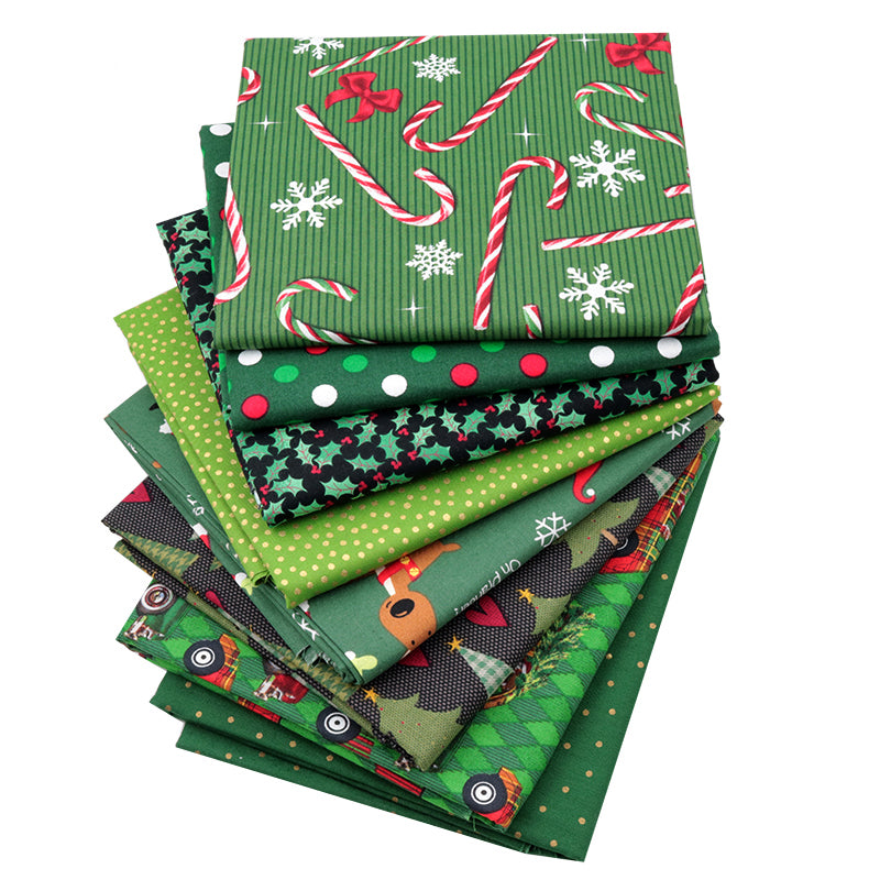8pcs Cotton Fabric (10" x 10") New Green Christmas
