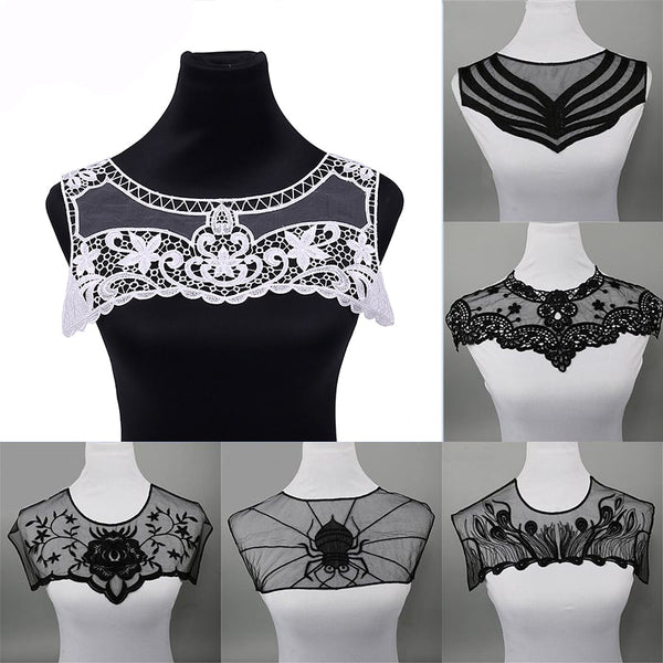 Black Embroidery Tulle Guipure Flower Lace Neckline