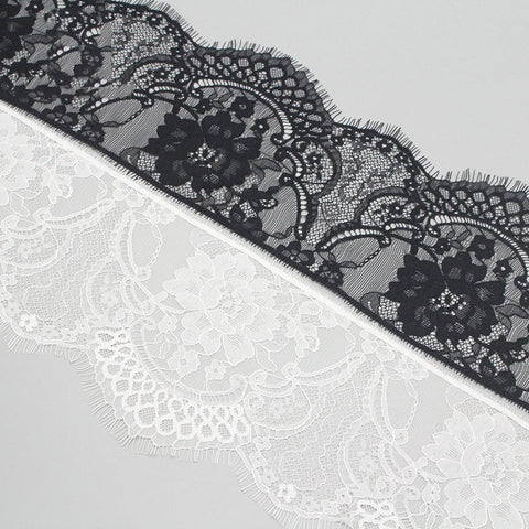 3y 6" White/black Embroidered Lace Fabric Trim Ribbon