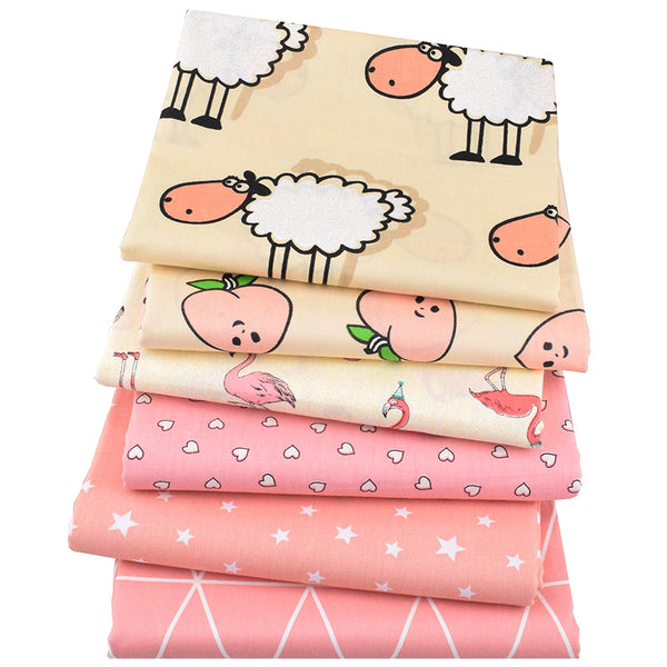 6pcs Printed Twill Cotton (16" x 20") Sheep & Peach Series