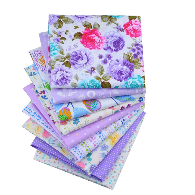 9 PCS Cotton Fabric (16" x 20") Purple Bundle Patchwork