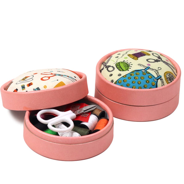 Cute Home Travel Sewing Kits Box w/ Fabric Pincushion