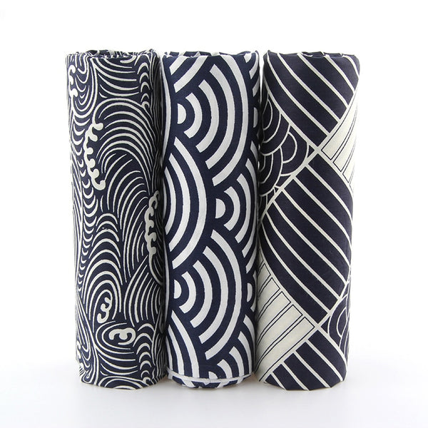 3pcs  Cotton Fabric  (16" x 20") Dark Blue - Black  Series