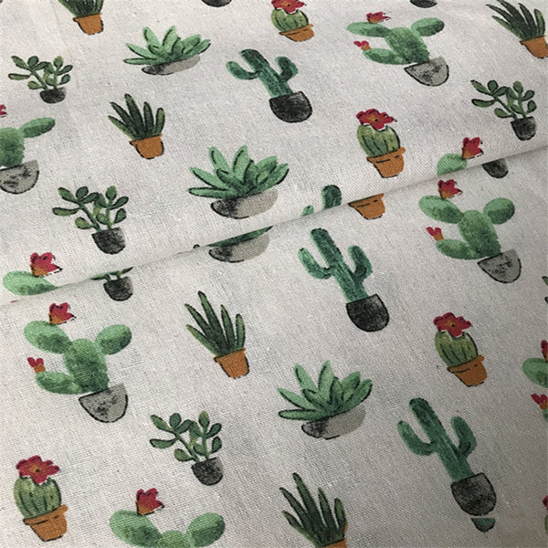Cotton Linen Fabric (20" x 59") Flowering Cactus