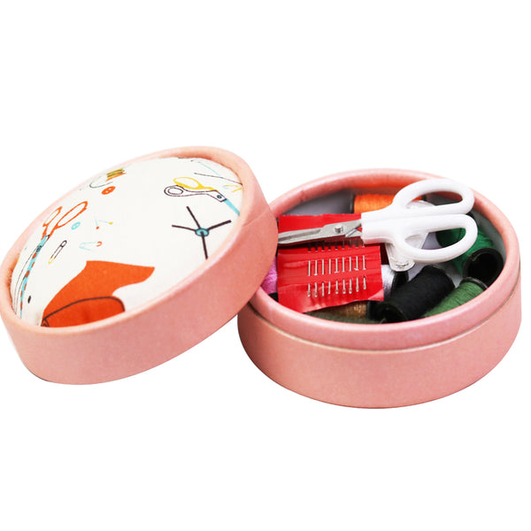 Cute Home Travel Sewing Kits Box w/ Fabric Pincushion