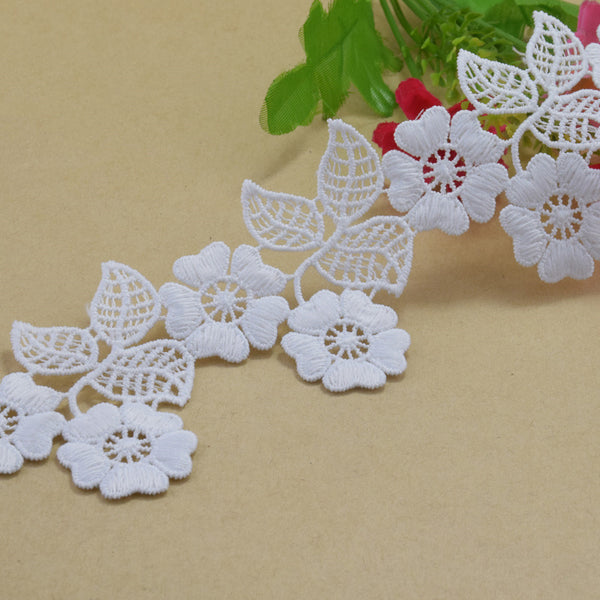 2.1" White Polyester Embroidery French Lace Ribbon Fabric