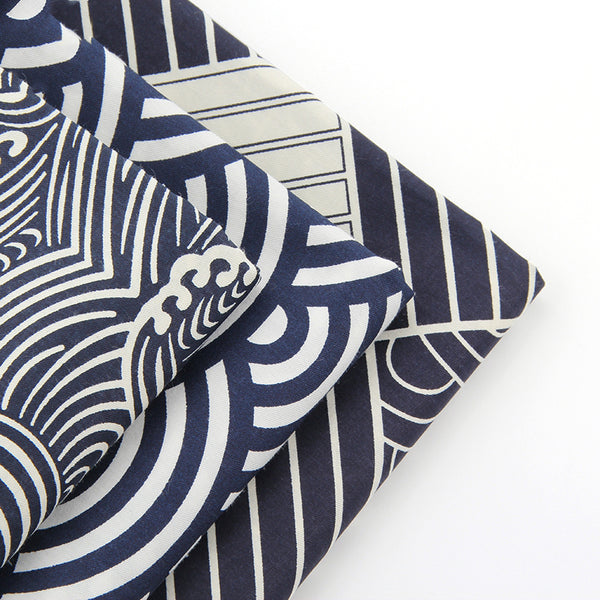 3pcs  Cotton Fabric  (16" x 20") Dark Blue - Black  Series