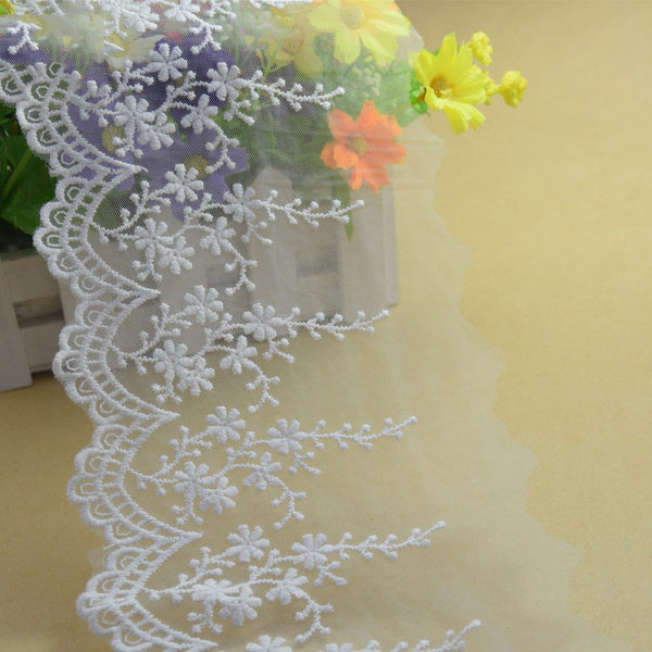 4 Inches Wide White Lace Cotton Embroid Sewing Ribbon