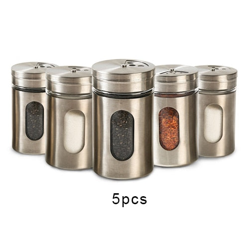5pcs Stainless Steel Seasoning Spice Condiment Bottless