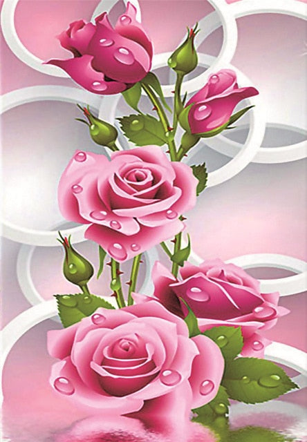 5D Diamond Painting White Pink Rose Flowers