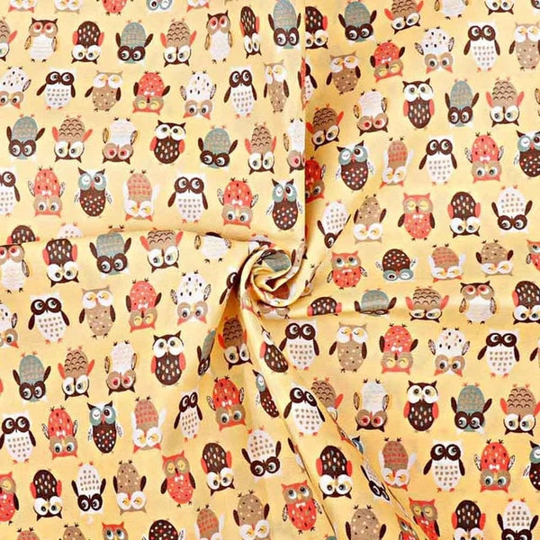 Cotton Fabric (20" x 59") Cute Colorful Owl