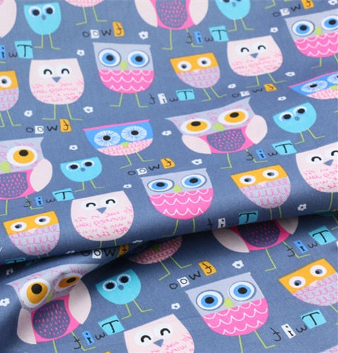 Cotton Fabric (63"x20") OWL CAT Cartoon Series