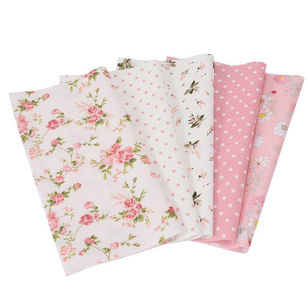 5pcs 100% Cotton Quilt Fabrics (10" x 10") Pink Pre-Cut
