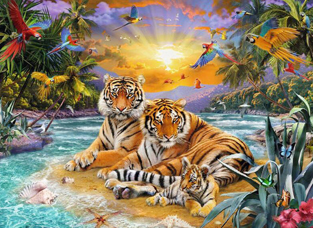 5D Diamond Painting Tigers Family