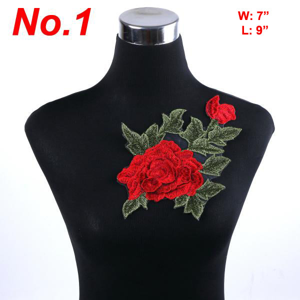 1pc Flowers Embroidered Patch Iron On Red Rose