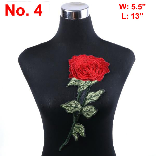 1pc Flowers Embroidered Patch Iron On Red Rose
