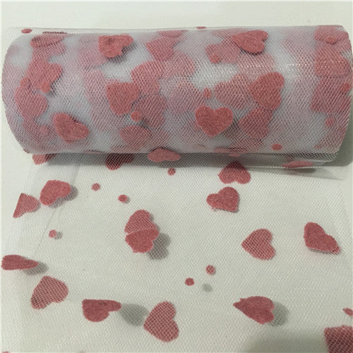6 inches 10Yards Sparkly Glitter Heart Tulle Mesh Roll