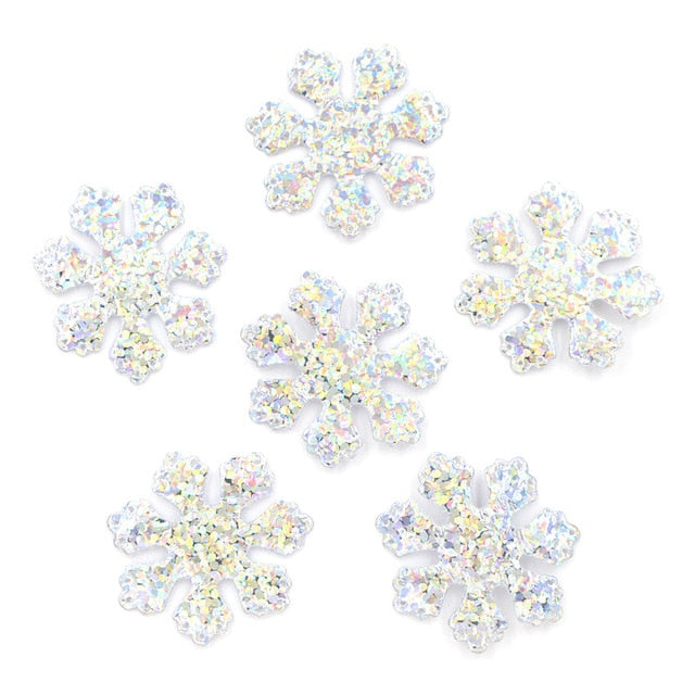 120Pcs Glitter Silver Snowflake Cloth Appliques