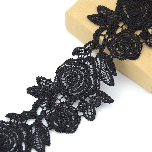 1 Meter/Lot Black Rose Ribbon Lace Fabric