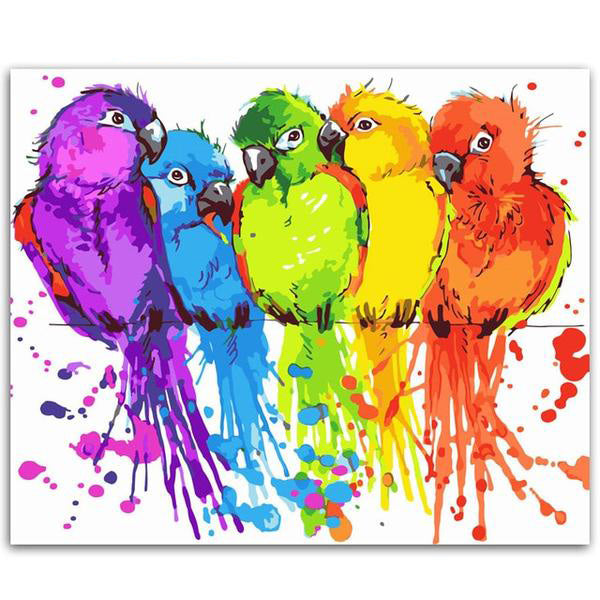 Painting By Number Colorful Parrots Animals