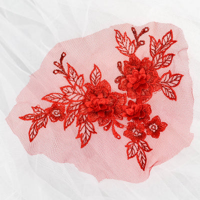 2PCS Colored 3D Flower Lace Applique Embroidered